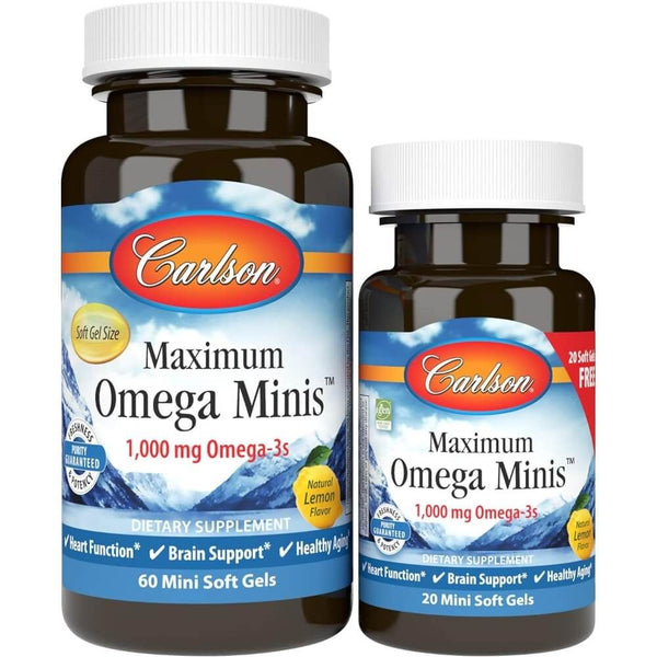 Carlson Labs Maximum Omega Minis 1,000mg 60 Mini Softgels Plus 20 Softgels Free - Brain & Memory at MySupplementShop by Carlson Labs