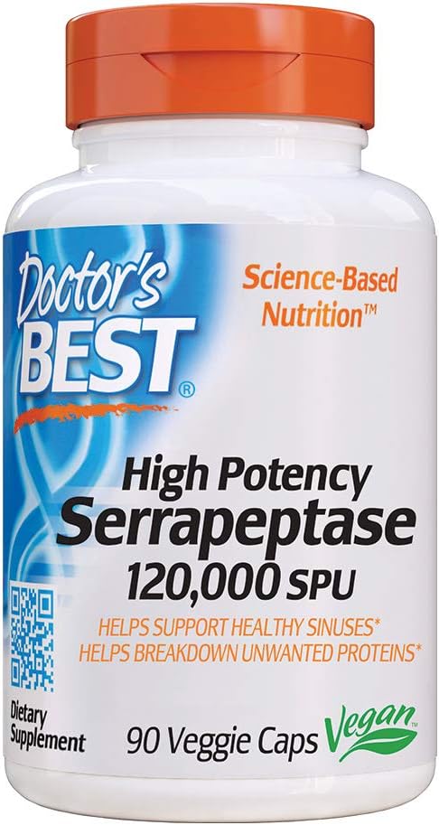 Doctor&#039;s Best Serrapeptase, 120 000 SPU High Potency - 90 vcaps - Health and Wellbeing at MySupplementShop by Doctor&#039;s Best