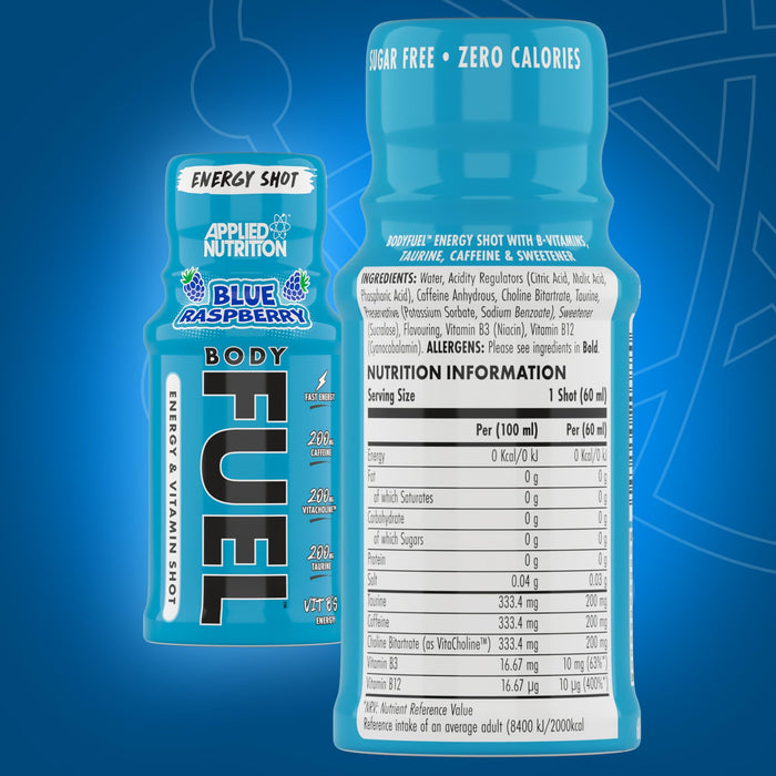 Applied Nutrition Body Fuel Energy Shots 12x60ml Blue Raspberry - Energy Drinks at MySupplementShop by Applied Nutrition