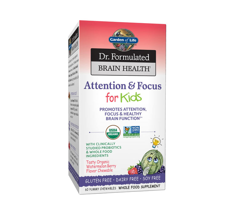 Garden of Life Dr. Formulated Attention & Focus for Kids, Watermelon Berry - 60 chewables | High-Quality Children's Health | MySupplementShop.co.uk