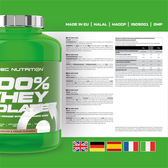 SciTec 100% Whey Isolate, Cookies & Cream - 2000 grams | High-Quality Protein | MySupplementShop.co.uk