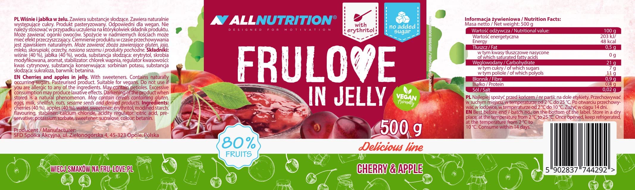 Allnutrition Frulove In Jelly, Cherry & Apple 500g - Jams & Preserves at MySupplementShop by Allnutrition