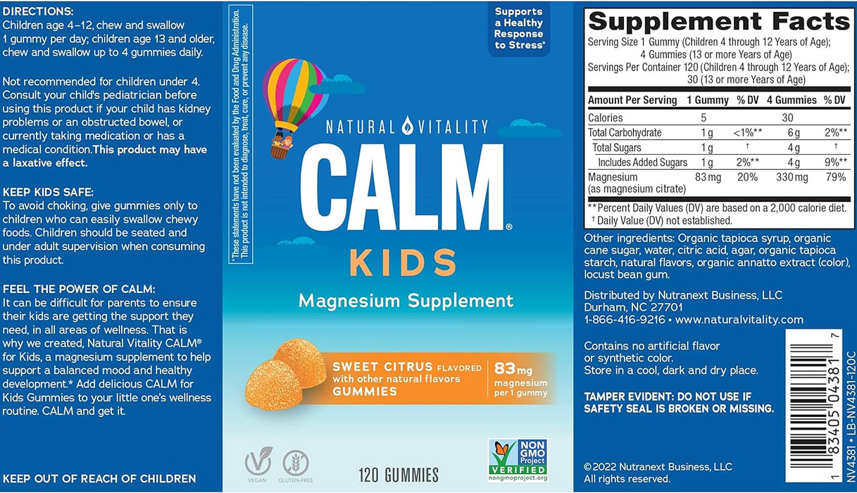 Natural Vitality Calm Kids Gummies, süße Zitrusfrüchte – 60 Gummis