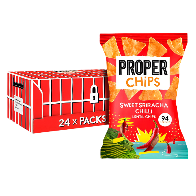 PROPERCHIPS Lentil Chips 24 x 20g | Barbecue, Sea Salt, Sweet Sriracha Chilli, Salt & Vinegar, Sour Cream & Chive