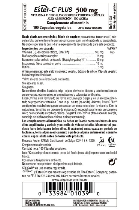 Solgar Ester-C Plus 500mg 23x100 CAP