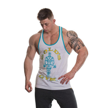 Golds Gym Muscle Joe Contrast Stringer - White/Turquoise