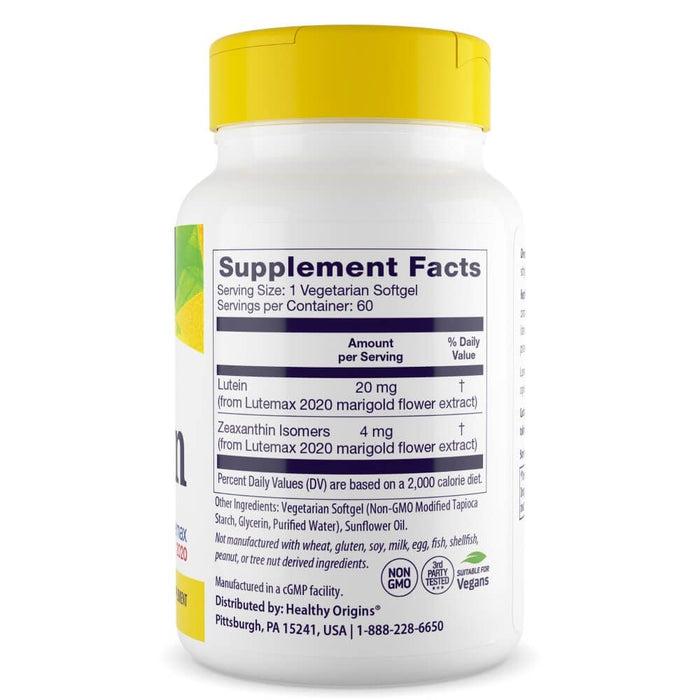 Healthy Origins Lutein 20mg 60 Veggie Softgels | Premium Supplements at MYSUPPLEMENTSHOP