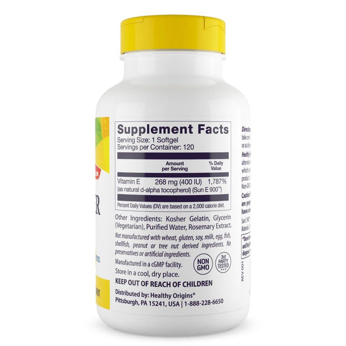 Healthy Origins Sunflower Vitamin E, 400iu 120 Softgels | Premium Supplements at MYSUPPLEMENTSHOP