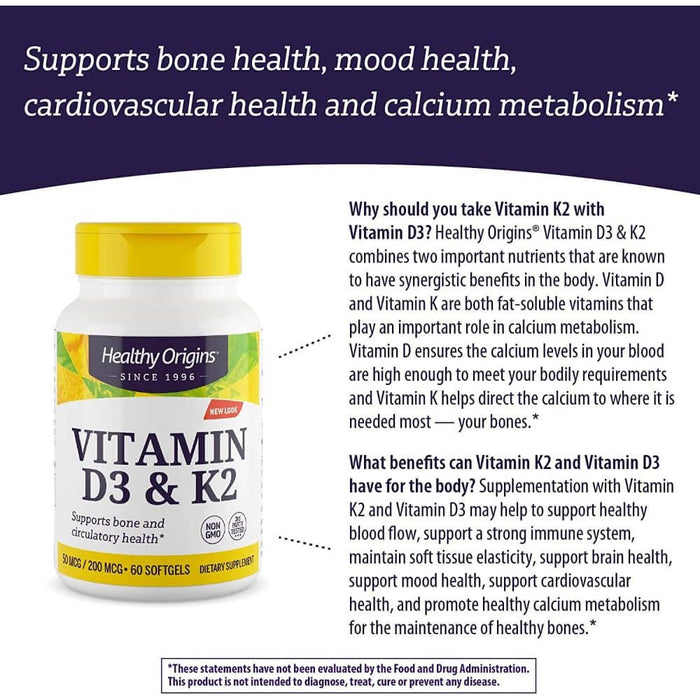 Healthy Origins Vitamin D3 & K2 50mcg/200mcg 180 Softgels - Immune Support at MySupplementShop by Healthy Origins