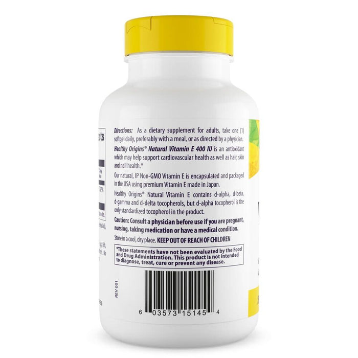 Healthy Origins Vitamin E 400iu 180 Softgels | Premium Supplements at MYSUPPLEMENTSHOP