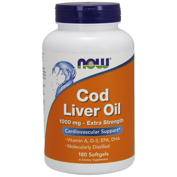 NOW Foods Cod Liver Oil, 1000mg Extra Strength - 180 softgels