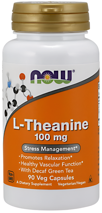 NOW Foods L-Theanine with Decaf Green Tea, 100mg - 90 vcaps