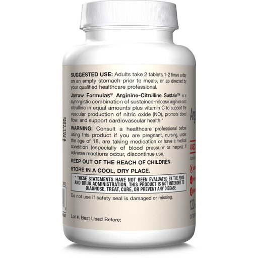 Jarrow Formulas Arginine-Citrulline Sustain 120 Tablets | Premium Supplements at MYSUPPLEMENTSHOP