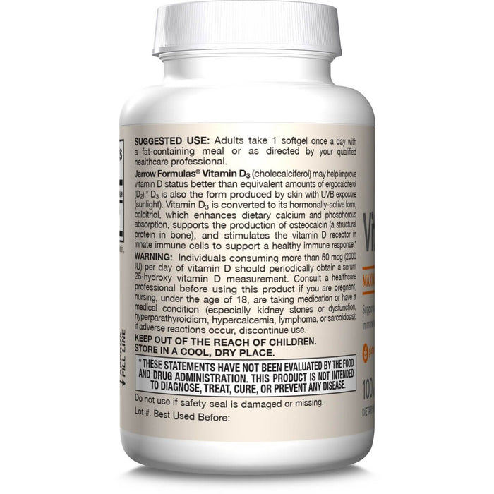 Jarrow Formulas Vitamin D3 125 mcg (5000 IU) 100 Softgels | Premium Supplements at MYSUPPLEMENTSHOP