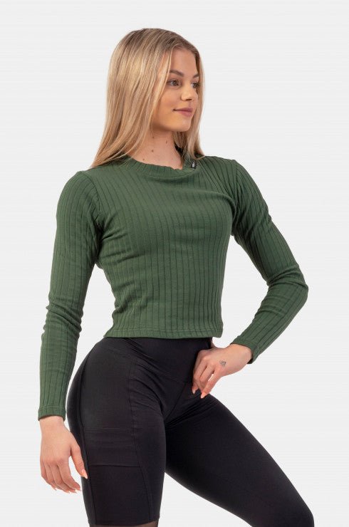 Nebbia Organic Cotton Ribbed Long Sleeve Top 415 Dark Green - Long Sleeve Top at MySupplementShop by Nebbia