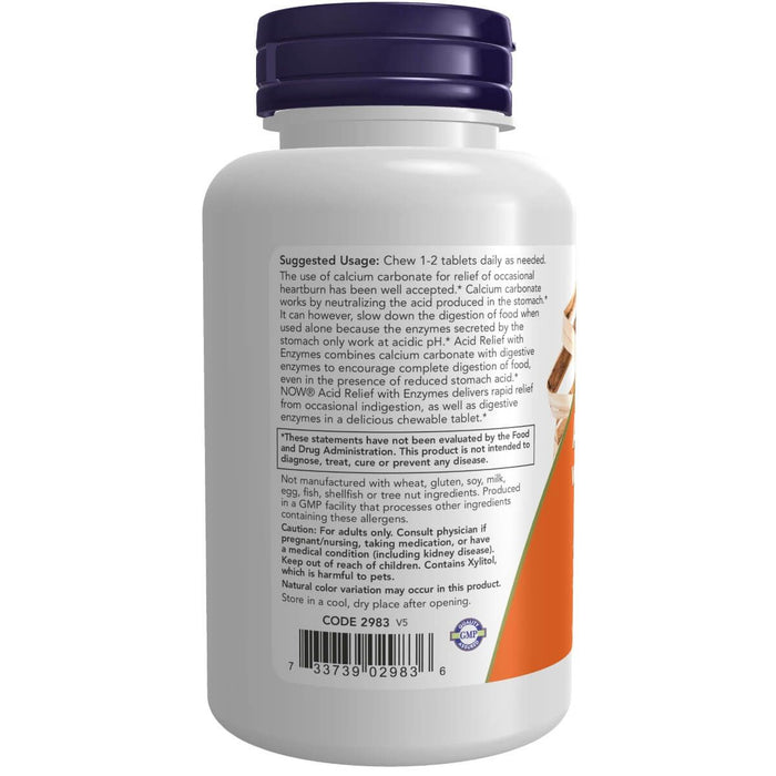 Now Foods Acid Relief with Enzymes 60 Chewables | Premium Supplements at MYSUPPLEMENTSHOP