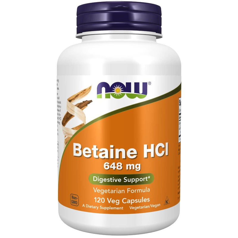 NOW Foods Betaine HCl 648 mg 120 Veg Capsules | Premium Supplements at MYSUPPLEMENTSHOP