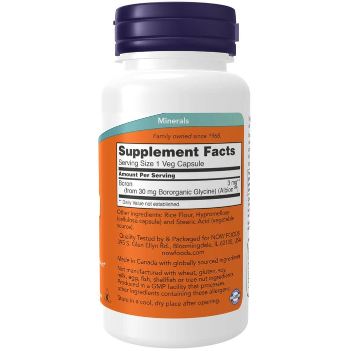 NOW Foods Boron 3 mg 100 Veg Capsules | Premium Supplements at MYSUPPLEMENTSHOP