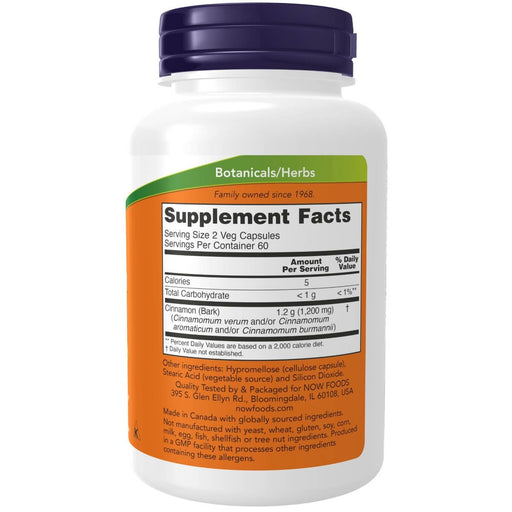 NOW Foods Cinnamon Bark 600 mg 120 Veg Capsules - Health and Wellbeing at MySupplementShop by NOW Foods