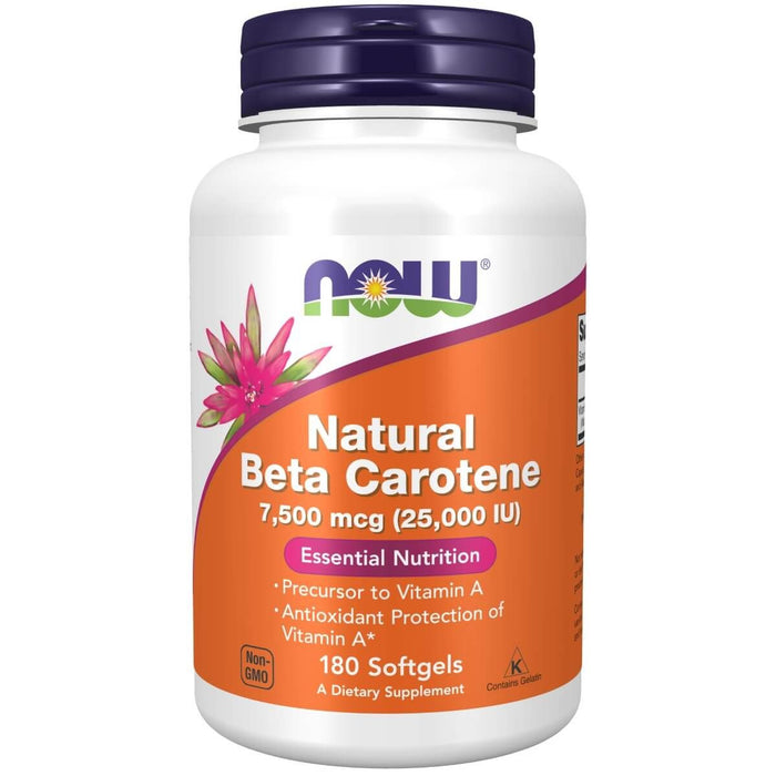 NOW Foods Natural Beta Carotene 7,500mcg (25,000 IU) 180 Softgels - Health and Wellbeing at MySupplementShop by NOW Foods