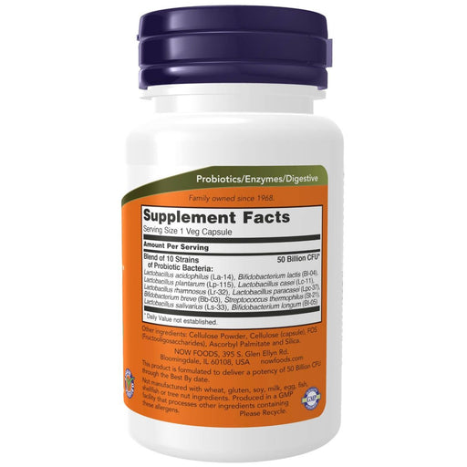 NOW Foods Probiotic-10 50 Billion 50 Veg Capsules - Health and Wellbeing at MySupplementShop by NOW Foods