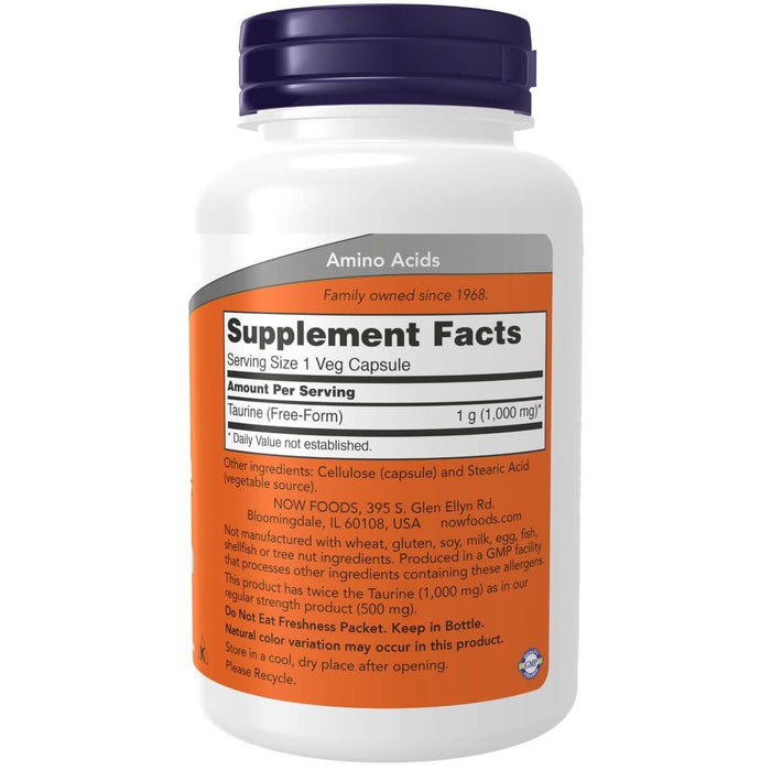 NOW Foods Taurine, Double Strength 1,000 mg 100 Veg Capsules | Premium Supplements at MYSUPPLEMENTSHOP