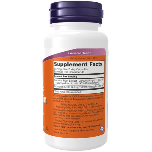 NOW Foods Turmeric &amp; Bromelain 90 Veg Capsules | Premium Supplements at MYSUPPLEMENTSHOP