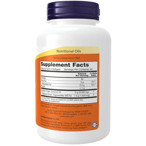 NOW Foods Virgin Coconut Oil 1000 mg 120 Softgels | Premium Supplements at MYSUPPLEMENTSHOP