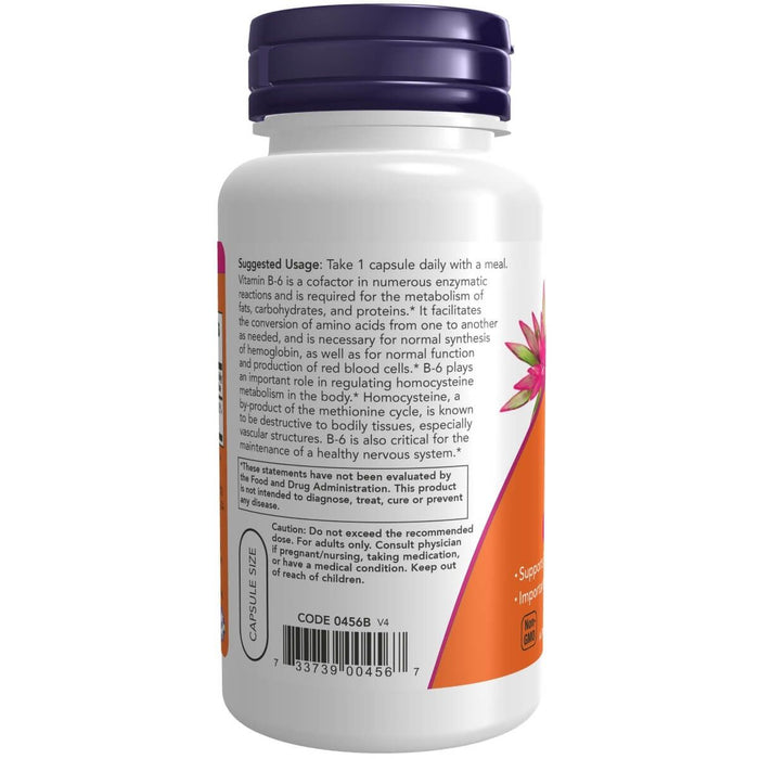 NOW Foods Vitamin B-6 (Pyridoxine HCl) 100 mg 100 Veg Capsules | Premium Supplements at MYSUPPLEMENTSHOP