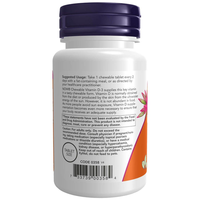 NOW Foods Vitamin D-3 5,000 IU 120 Mint Flavour Chewables - Vitamins & Minerals at MySupplementShop by NOW Foods