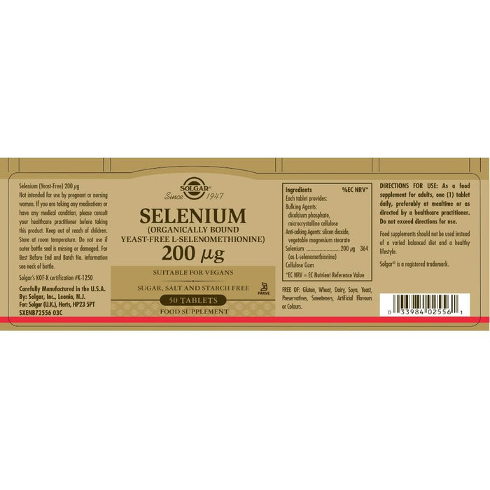 Solgar Selenium (Yeast-Free) 200 µg Tablets Pack of 50 - Brain & Memory at MySupplementShop by UK Solgar