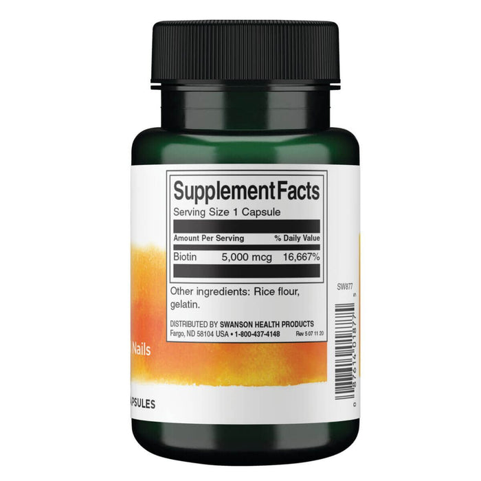 Swanson Biotin 5,000 mcg 100 Capsules - Health and Wellbeing at MySupplementShop by Swanson