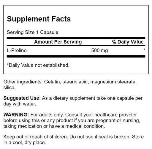 Swanson L-Proline 500 mg 100 Capsules - Amino Acids and BCAAs at MySupplementShop by Swanson