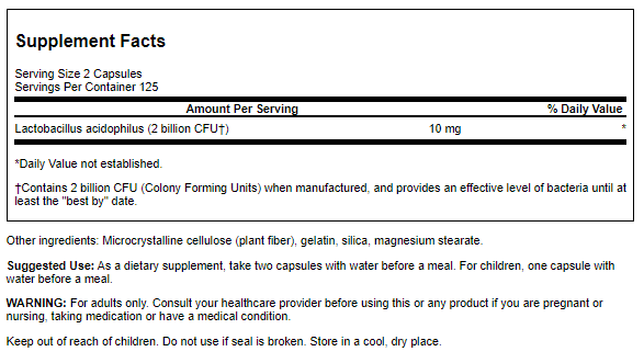 Swanson Lactobacillus Acidophilus 1 Billion CFU 250 Capsules | Premium Supplements at MYSUPPLEMENTSHOP