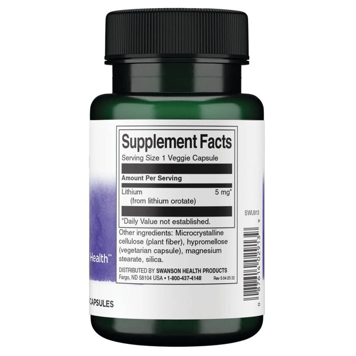 Swanson Lithium Orotate 5 mg 60 Vegetarian Capsules at MySupplementShop.co.uk