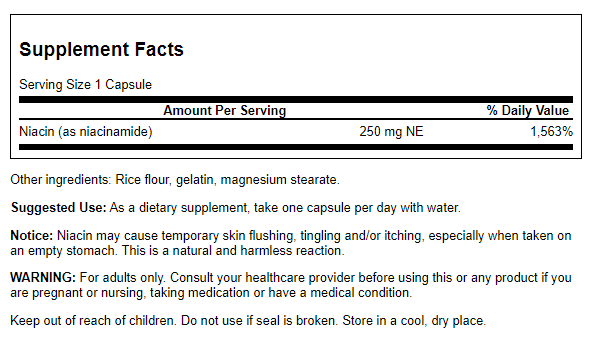 Swanson Niacinamide 250 mg 250 Capsules | Premium Supplements at MYSUPPLEMENTSHOP
