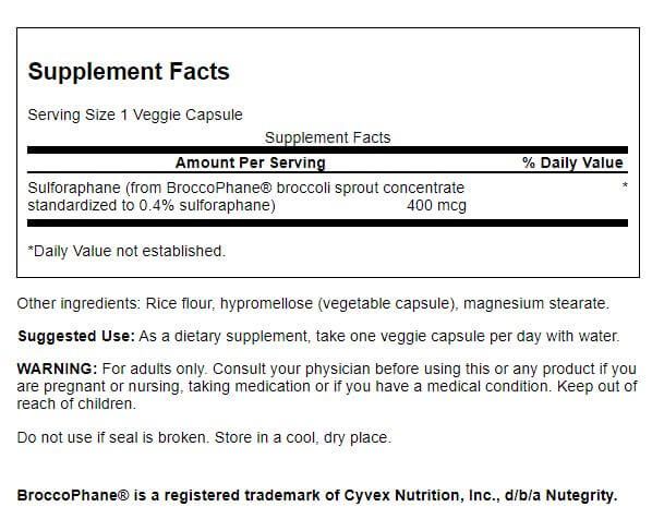 Swanson Sulforaphane from Broccoli Sprout Extract 400 mcg 60 Veggie Capsules | Premium Supplements at MYSUPPLEMENTSHOP