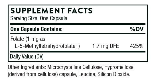 Thorne Research 5-MTHF 1mg (L-5-Methyltetrahydrofolate) 60 Capsules | Premium Supplements at MYSUPPLEMENTSHOP