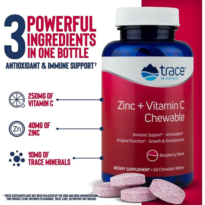 Trace Minerals Zinc and Vitamin C Raspberry 60 Chewables | Premium Supplements at MYSUPPLEMENTSHOP