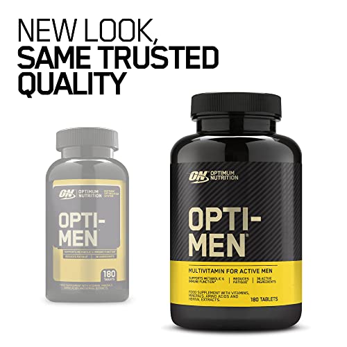 Optimum Nutrition Opti-Men Multivitamin Supplements for Men with Vitamin D Vitamin C Vitamin A and Amino Acids 60 Servings 180 Capsules | High-Quality Combination Multivitamins & Minerals | MySupplementShop.co.uk