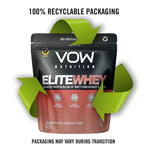 VOW Nutrition Elite Whey Protein 900g Whey Isolate Whey Concentrate 30 Servings Premium Whey Protein with Naturally Occurring BCAAs Informed Sports Approved (Strawberry & White Chocolate) | High-Quality Whey Proteins | MySupplementShop.co.uk