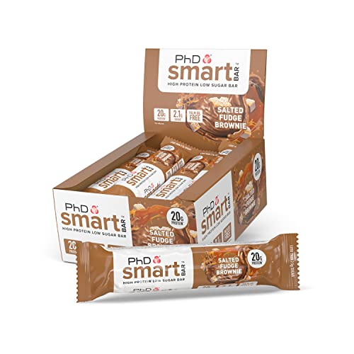 PhD Nutrition | Smart Bar | High Protein Low-Sugar Indulgent Chocolate-Coated Protein Bars | 20 g Protein 238 Calories | Salted Fudge Brownie 12 Bars | High-Quality Protein Bars | MySupplementShop.co.uk