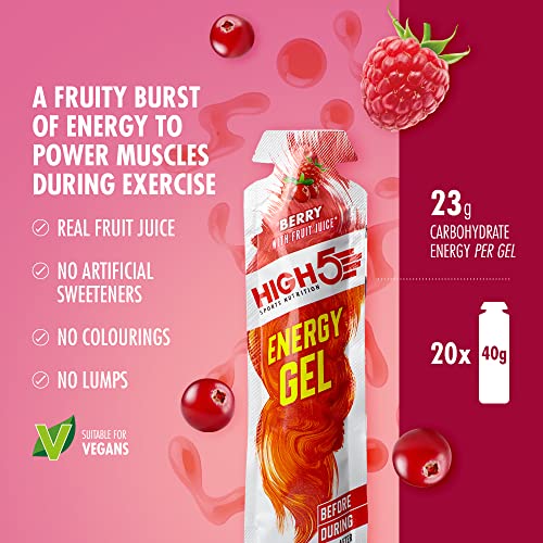 HIGH5 Energy Gel Quick Release Energy On The Go From Natural Fruit Juice (Berry 20 x 40g) | High-Quality Nutrition Bars & Drinks | MySupplementShop.co.uk