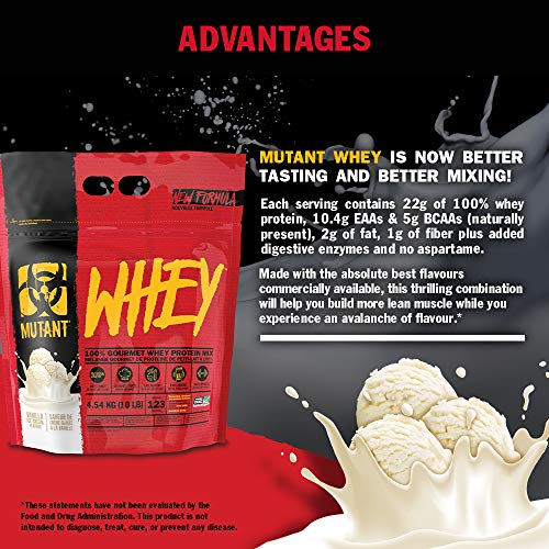 Mutant Whey - 100% Whey Protein Powder Gourmet Taste 22g of Protein 10.4 g EAAs 5 g BCAAs Fast Absorbing Easy Digesting - 4.54 kg - Strawberry Cream - Sports Nutrition at MySupplementShop by Mutant