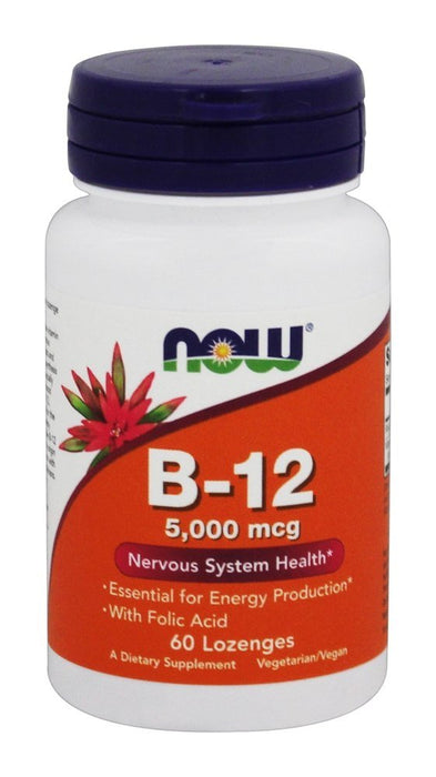 NOW Foods Vitamin B-12 with Folic Acid, 5000mcg - 60 lozenges - Vitamins & Minerals at MySupplementShop by NOW Foods