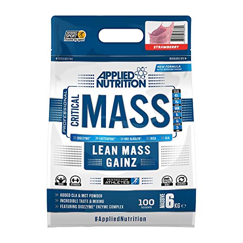 Applied Nutrition Critical Mass Professional - Weight Gain Protein Powder High Calorie Weight Gainer Lean Mass (6kg - 40 Servings) (Strawberry) | High-Quality Protein Blends | MySupplementShop.co.uk