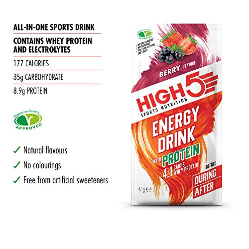 HIGH5 Energy Drink With Protein Blend of Carbohydrates Protein & Electrolytes (Berry 12 x 47g) | High-Quality Electrolyte Replacements | MySupplementShop.co.uk