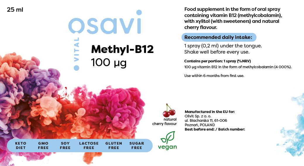 Osavi Methyl-B12 Oral Spray, 100mcg (Cherry) - 25 ml. - Vitamin B12 at MySupplementShop by Osavi