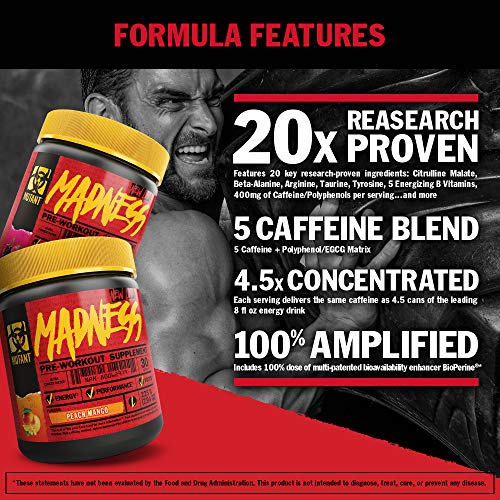 MUTANT Madness | Original Mutant Pre-Workout Powder| High-Intensity Workouts}| 30 Serving | 225 g (.83 lb) | Peach Mango | High-Quality Pre & Post Workout | MySupplementShop.co.uk