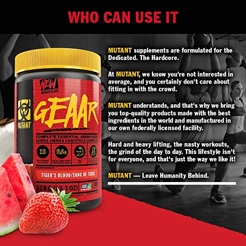 MUTANT GEAAR - 9.4g of EAA Powder + Arginine 7g BCAAs 4g Leucine Electrolytes Coconut Water No Artificial Colours or Flavours Delicious Taste - 30 Servings - Fruit Punch - 378g | High-Quality BCAAs | MySupplementShop.co.uk